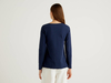 Benetton,  T-shirt Aus 100% Baumwolle Mit Langen Ärmeln,  taglia L,  Dunkelblau,  Damen