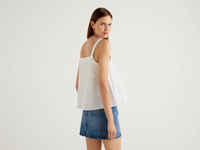 Benetton,  Ausgestelltes Top Mit Spagettiträgern,  Aus Gemischtem Leinen,  taglia XL,  Weiss,  Damen