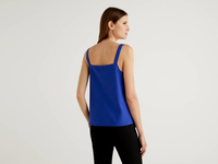Benetton,  Ausgestelltes Top Mit Spagettiträgern,  Aus Gemischtem Leinen,  taglia XS,  Blau,  Damen