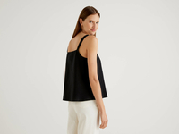 Benetton,  Ausgestelltes Top Mit Spagettiträgern,  Aus Gemischtem Leinen,  taglia XS,  Schwarz,  Damen