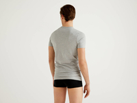 Benetton,  Basic-t-shirt Mit V-ausschnitt,  taglia S,  Grau,  Herren