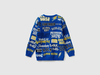 Benetton,  Baumwollpullover Mit Grafischen Muster,  taglia L,  Verkehrsblau,  Kinder