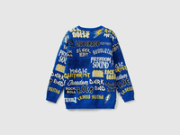 Benetton,  Baumwollpullover Mit Grafischen Muster,  taglia L,  Verkehrsblau,  Kinder
