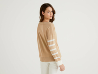 Benetton,  Beiger Pullover Mit Schlitz Am Rücken,  taglia S,  Beige,  Damen