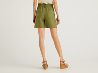 Benetton,  Bermuda Aus Reinem Leinen Mit Gerafftem Bund,  taglia 44,  Militärgrün,  Damen