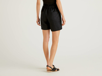 Benetton,  Bermuda Aus Reinem Leinen Mit Gerafftem Bund,  taglia 46,  Schwarz,  Damen