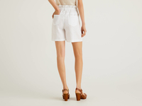 Benetton,  Bermuda Aus Reinem Leinen Mit Gerafftem Bund,  taglia 46,  Weiss,  Damen