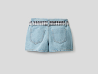 Benetton,  Bermuda Mit Vichy-gürtel,  taglia L,  Blassblau,  Kinder