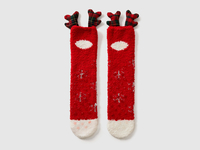Benetton,  Jacquard-socken Aus Chenille,  taglia OS,  Rot,  Damen
