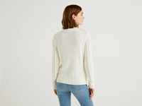 Benetton Online exclusive,  Pullover Aus 100% Baumwolle Mit Besonderer Verarbeitung,  taglia L,  Cremeweiss,  Damen