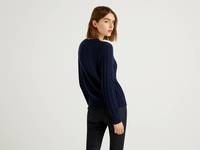 Benetton Online exclusive,  Pullover Aus 100% Baumwolle Mit Besonderer Verarbeitung,  taglia XL,  Dunkelblau,  Damen