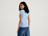 Benetton Online exclusive,  Pullover Aus 100% Baumwolle Mit Kurzen Ärmeln,  taglia M,  Blassblau,  Damen
