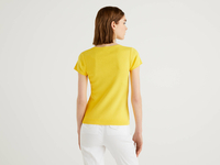 Benetton Online exclusive,  Pullover Aus 100% Baumwolle Mit Kurzen Ärmeln,  taglia M,  Gelb,  Damen