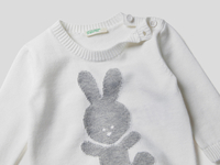 Benetton Online exclusive,  Pullover Aus 100% Baumwolle Mit Rundausschnitt Und Intarsienarbeit,  taglia 56,  Weiss,  Kinder