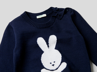 Benetton Online exclusive,  Pullover Aus 100% Baumwolle Mit Rundausschnitt Und Intarsienarbeit,  taglia 74,  Dunkelblau,  Kinder