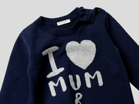 Benetton Online exclusive,  Pullover Aus 100% Baumwolle Mit Rundausschnitt Und Intarsienarbeit,  taglia 90,  Dunkelblau,  Kinder