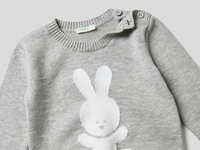 Benetton Online exclusive,  Pullover Aus 100% Baumwolle Mit Rundausschnitt Und Intarsienarbeit,  taglia 90,  Grau,  Kinder