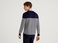 Benetton Online exclusive,  Pullover Aus 100% Baumwolle Mit Rundhals Und Streifenmuster,  taglia XL,  Dunkelblau,  Herren