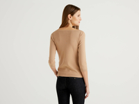 Benetton Online exclusive,  Pullover Aus 100% Baumwolle Mit U-boot-ausschnitt,  taglia M,  Beige,  Damen