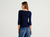 Benetton Online exclusive,  Pullover Aus 100% Baumwolle Mit U-boot-ausschnitt,  taglia M,  Dunkelblau,  Damen