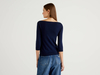 Benetton Online exclusive,  Pullover Aus 100% Baumwolle Mit U-boot-ausschnitt,  taglia S,  Dunkelblau,  Damen