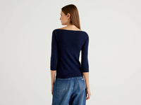 Benetton Online exclusive,  Pullover Aus 100% Baumwolle Mit U-boot-ausschnitt,  taglia XL,  Dunkelblau,  Damen