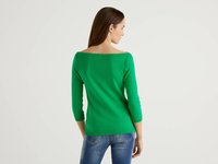 Benetton Online exclusive,  Pullover Aus 100% Baumwolle Mit U-boot-ausschnitt,  taglia XL,  Grün,  Damen