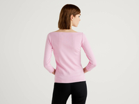 Benetton Online exclusive,  Pullover Aus 100% Baumwolle Mit U-boot-ausschnitt,  taglia XL,  Pink,  Damen