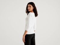 Benetton Online exclusive,  Pullover Aus 100% Baumwolle Mit U-boot-ausschnitt,  taglia XL,  Weiss,  Damen