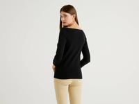 Benetton Online exclusive,  Pullover Aus 100% Baumwolle Mit U-boot-ausschnitt,  taglia XS,  Schwarz,  Damen