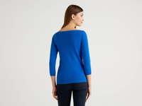 Benetton Online exclusive,  Pullover Aus 100% Baumwolle Mit U-boot-ausschnitt,  taglia XS,  Verkehrsblau,  Damen