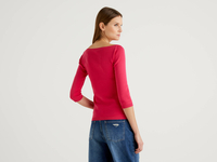 Benetton Online exclusive,  Pullover Aus 100% Baumwolle Mit U-boot-ausschnitt,  taglia XS,  Zyklame,  Damen