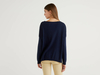 Benetton Online exclusive,  Pullover Aus Baumwolle Mit Rundausschnitt,  taglia M,  Dunkelblau,  Damen