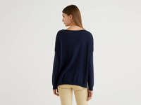 Benetton Online exclusive,  Pullover Aus Baumwolle Mit Rundausschnitt,  taglia M,  Dunkelblau,  Damen