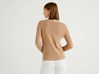 Benetton Online exclusive,  Pullover Aus Baumwolle Mit Verarbeitung Im Flechtmuster,  taglia XS,  Beige,  Damen