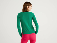 Benetton Online exclusive,  Pullover Aus Baumwolle Mit Verarbeitung Im Flechtmuster,  taglia XS,  Grün,  Damen