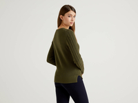 Benetton Online exclusive,  Pullover Aus Baumwolle Mit Verarbeitung Im Flechtmuster,  taglia XS,  Militärgrün,  Damen