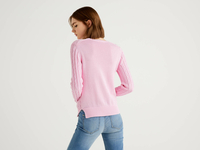 Benetton Online exclusive,  Pullover Aus Baumwolle Mit Verarbeitung Im Flechtmuster,  taglia XS,  Pink,  Damen