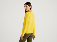 Benetton Online exclusive,  Pullover Aus Reiner Baumwolle Mit Flechtmuster,  taglia XL,  Gelb,  Damen