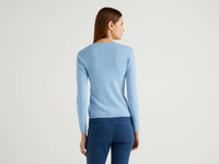Benetton Online exclusive,  Pullover Aus Reiner Baumwolle Mit Rundausschnitt,  taglia M,  Blassblau,  Damen