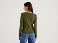 Benetton Online exclusive,  Pullover Aus Reiner Baumwolle Mit Rundausschnitt,  taglia M,  Militärgrün,  Damen