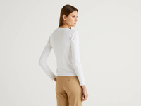 Benetton Online exclusive,  Pullover Aus Reiner Baumwolle Mit Rundausschnitt,  taglia M,  Weiss,  Damen