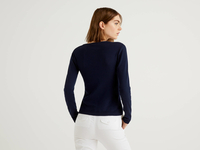 Benetton Online exclusive,  Pullover Aus Reiner Baumwolle Mit Rundausschnitt,  taglia S,  Dunkelblau,  Damen