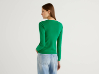 Benetton Online exclusive,  Pullover Aus Reiner Baumwolle Mit Rundausschnitt,  taglia XL,  Grün,  Damen