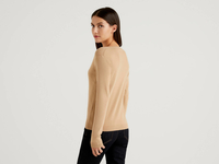 Benetton Online exclusive,  Pullover Aus Reiner Baumwolle Mit V-ausschnitt,  taglia M,  Beige,  Damen