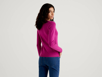 Benetton Online exclusive,  Pullover Aus Reiner Baumwolle Mit V-ausschnitt,  taglia M,  Pflaume,  Damen