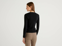 Benetton Online exclusive,  Pullover Aus Reiner Baumwolle Mit V-ausschnitt,  taglia M,  Schwarz,  Damen