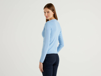 Benetton Online exclusive,  Pullover Aus Reiner Baumwolle Mit V-ausschnitt,  taglia S,  Blassblau,  Damen