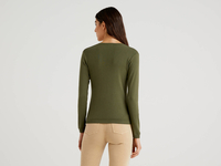 Benetton Online exclusive,  Pullover Aus Reiner Baumwolle Mit V-ausschnitt,  taglia S,  Militärgrün,  Damen