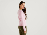 Benetton Online exclusive,  Pullover Aus Reiner Baumwolle Mit V-ausschnitt,  taglia S,  Pink,  Damen